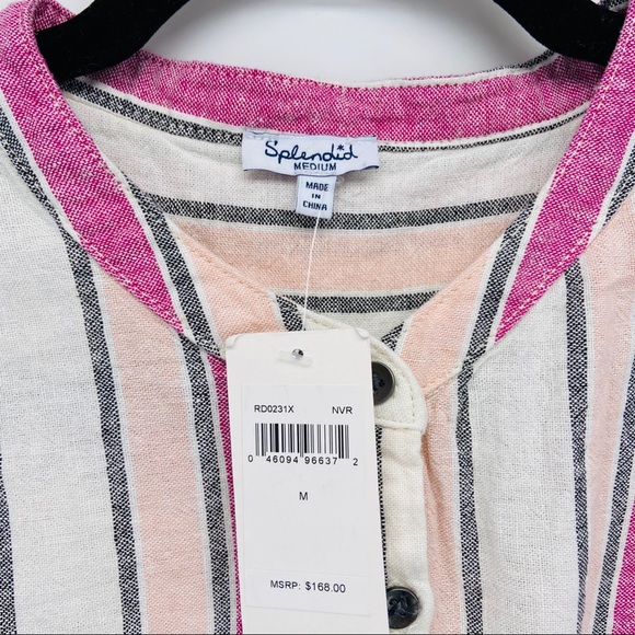 Splendid Pink Ivory Striped Linen Midi Dress New - Picture 2 of 7